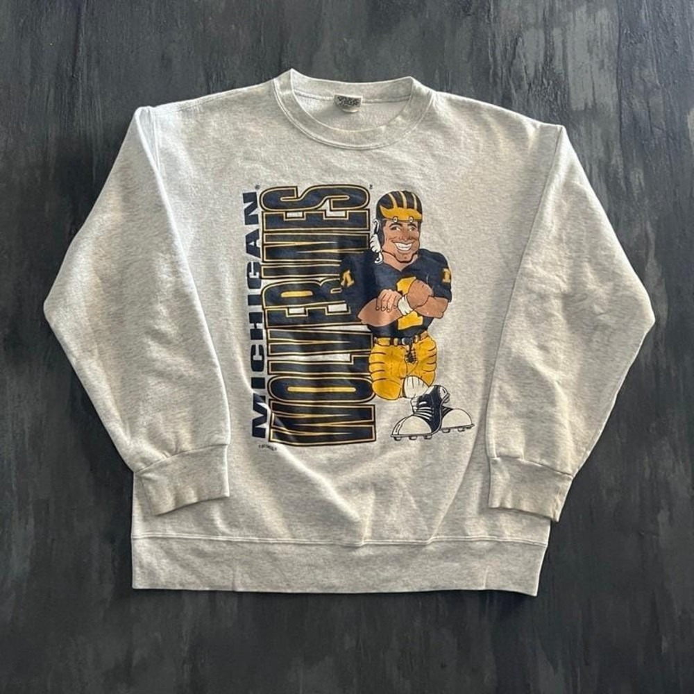 Vintage Michigan‎ Wolverines Sweatshirt Mens Large Gray 1990s Nutmeg